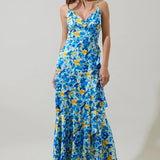 Azure Blossom Maxi Dress