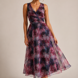 Midnight Rose Chiffon Midi Dress