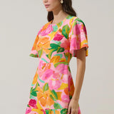 Sunlit Garden Flutter Sleeve Mini Dress