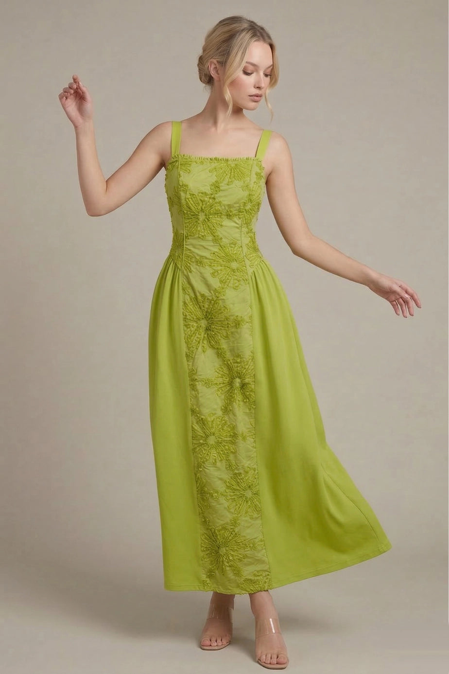 Embroidered Full Skirt Midi Dress