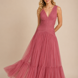 Vivienne Pleated Tulle V-Neck Gown