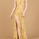 Beaded Corset Gown with Slit