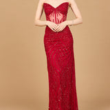 Beaded Corset Prom Dress with Slit