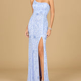 One Shoulder Beaded Gown with Slit