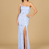 One Shoulder Beaded Gown with Slit