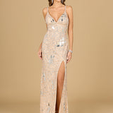 Mirror Beaded Gown With High Slit