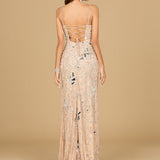 Mirror Beaded Gown With High Slit