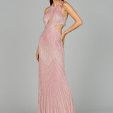 Halter Neck Beaded Dress with Cutouts