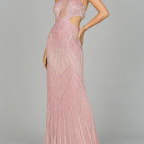 Halter Neck Beaded Dress with Cutouts