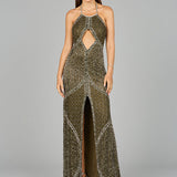 Symmetrical Halter Neck Beaded Gown - OUTLET