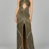Symmetrical Halter Neck Beaded Gown - OUTLET