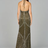 Symmetrical Halter Neck Beaded Gown - OUTLET