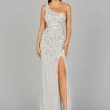 One-Shoulder Beaded Gown with Slit