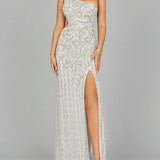 One-Shoulder Beaded Gown with Slit