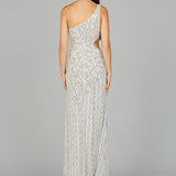 One-Shoulder Beaded Gown with Slit