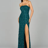 Beaded Strapless Dress with Slit