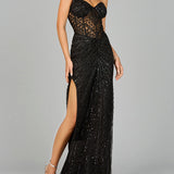 Embellished Strapless Gown with Slit | 9953