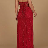 Embellished Strapless Gown with Slit | 9953