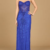 Embellished Strapless Gown with Slit | 9953