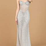 Embellished Strapless Gown with Slit | 9953