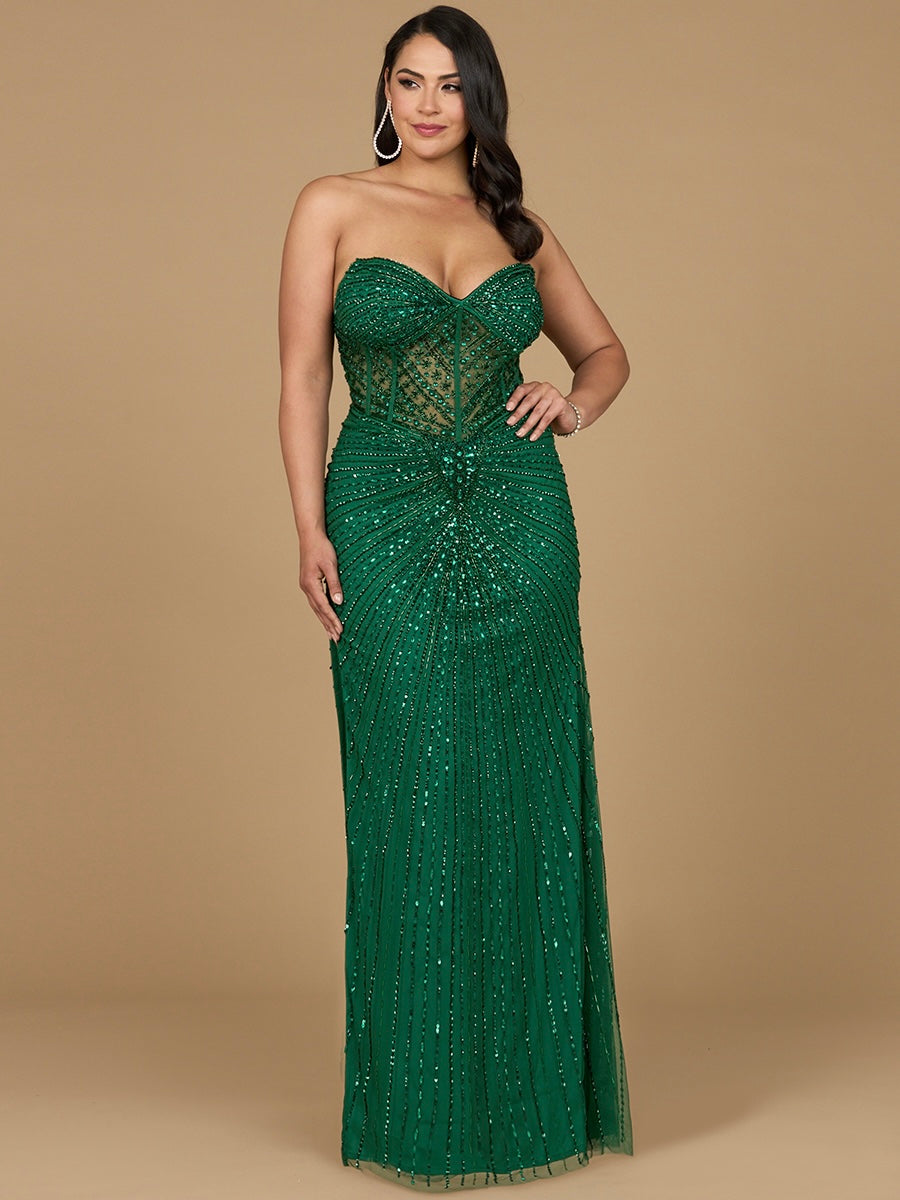 Embellished Strapless Gown with Slit | 9953