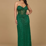 Embellished Strapless Gown with Slit | 9953
