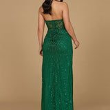 Embellished Strapless Gown with Slit | 9953