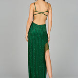 Cutout Beaded Gown with Fringes