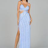 Cutout Beaded Gown with Fringes