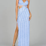 Cutout Beaded Gown with Fringes
