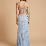 Embellished Gown with Slit And Low Back