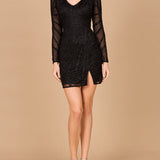 Long Sleeve V-Neck Cocktail Dress