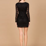 Long Sleeve V-Neck Cocktail Dress