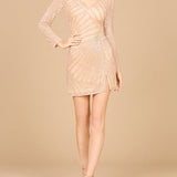 Long Sleeve V-Neck Cocktail Dress