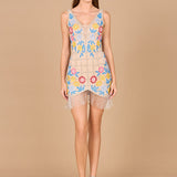 Floral Beaded Cocktail Fringe Dress