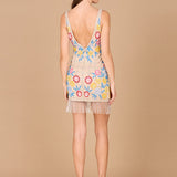 Floral Beaded Cocktail Fringe Dress