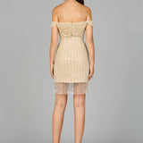 Off Shoulder Fringe Wrap Dress