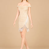 Off Shoulder Fringe Wrap Dress
