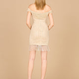 Off Shoulder Fringe Wrap Dress