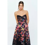 Midnight Bloom Strapless Midi Dress