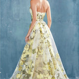 Andrea & Leo A0770 Floor Length Sheath Organza Print Formal Gown