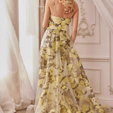 Andrea & Leo A0770 Floor Length Sheath Organza Print Formal Gown