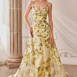 Andrea & Leo A0770 Floor Length Sheath Organza Print Formal Gown