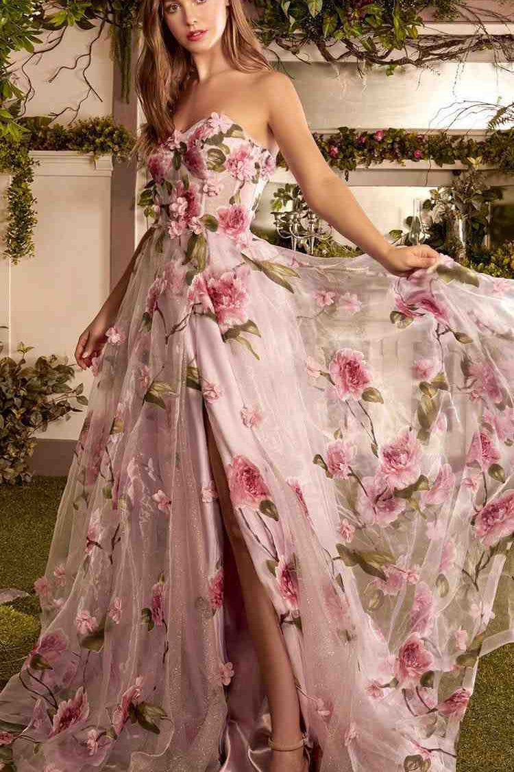 Andrea & Leo A1035 Strapless Organza Ball Gown Floral Print