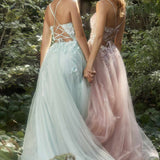 Andrea & Leo A1142 Floor Length Floral Applique A-Line Tulle Gown