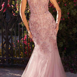 Andrea & Leo A1231 Long Fitted Lace and Tulle Mermaid Gown