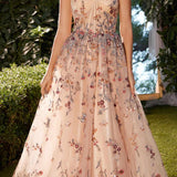 Andrea & Leo A1289 Long One Shoulder Floral Embroidered A-Line Gown