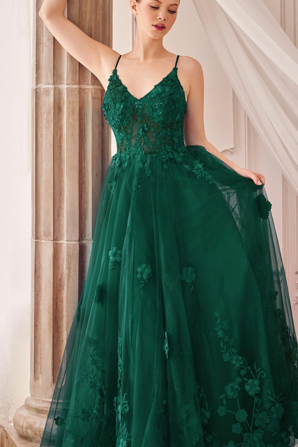 Andrea & Leo A1326 Long Tulle A-Line Floral Applique Gown