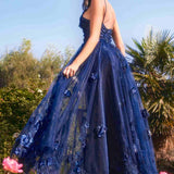 Andrea & Leo A1326 Long Tulle A-Line Floral Applique Gown