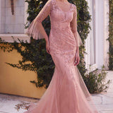 Andrea & Leo A1342 Fitted Lace Mermaid Gown With Trumpet Sleeve
